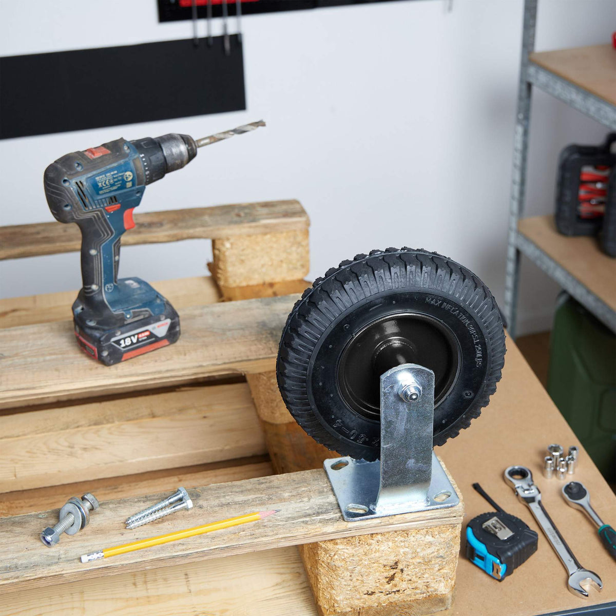Fixed Pneumatic Wheel Castor with Steel Plate