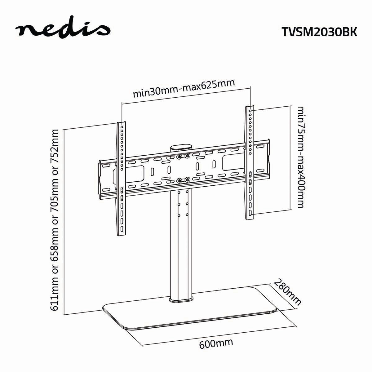 Fixed TV Stand | 32-65" | Maximum screen weight supported: 45kg | Adjustable preset heights | Tempered glass / Steel | Black