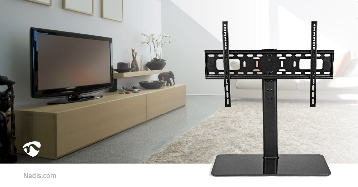Fixed TV Stand | 32-65" | Maximum screen weight supported: 45kg | Adjustable preset heights | Tempered glass / Steel | Black