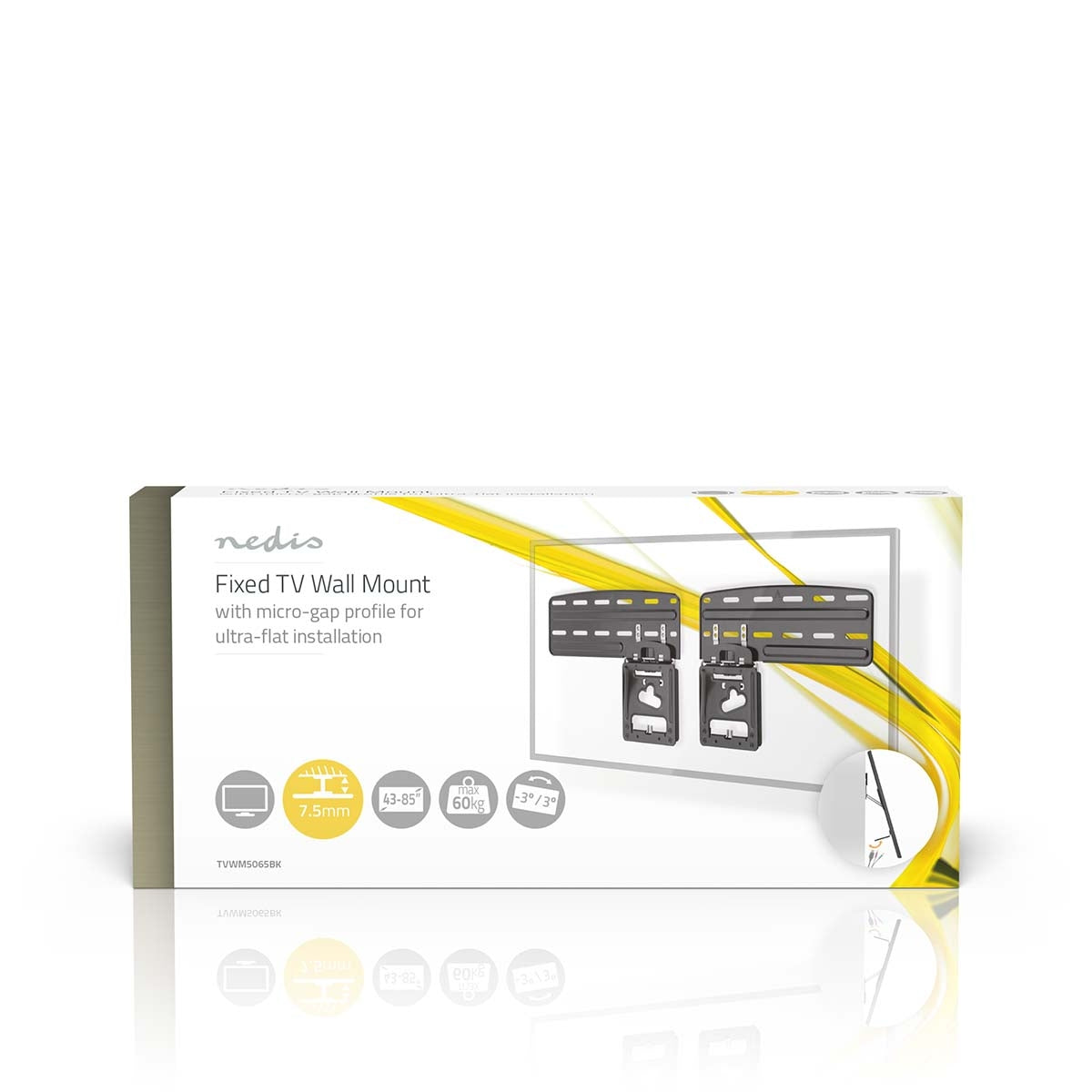 Fixed TV Wall Mount | 43 - 85 " | Maximum supported screen weight: 60 kg | Minimum wall distance: 7.50 mm | Steel | Black