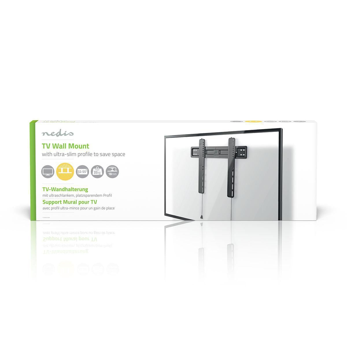 Fixed TV wall mount | 32-55 " | Maximum screen weight supported: 35 kg | Minimum wall distance: 18 mm | Steel | Black