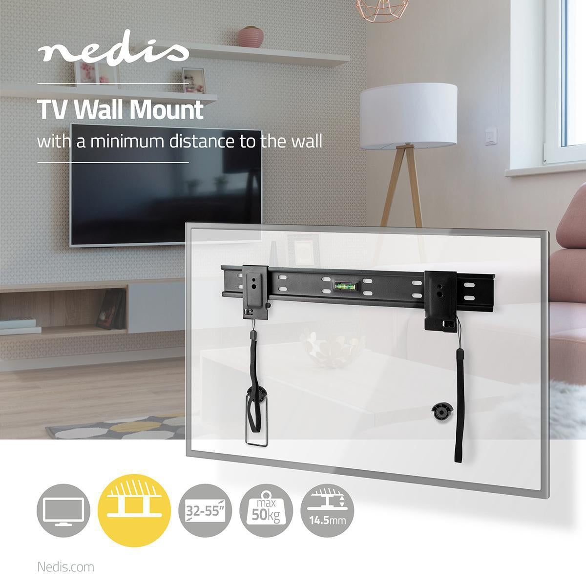 Fixed TV wall mount | 32-55 " | Maximum screen weight supported: 50 kg | Minimum wall distance: 14.5 mm | Steel | Black