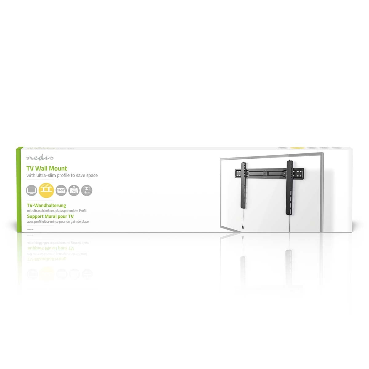 Fixed TV wall mount | 37-70 " | Maximum screen weight supported: 35 kg | Minimum wall distance: 18 mm | Steel | Black