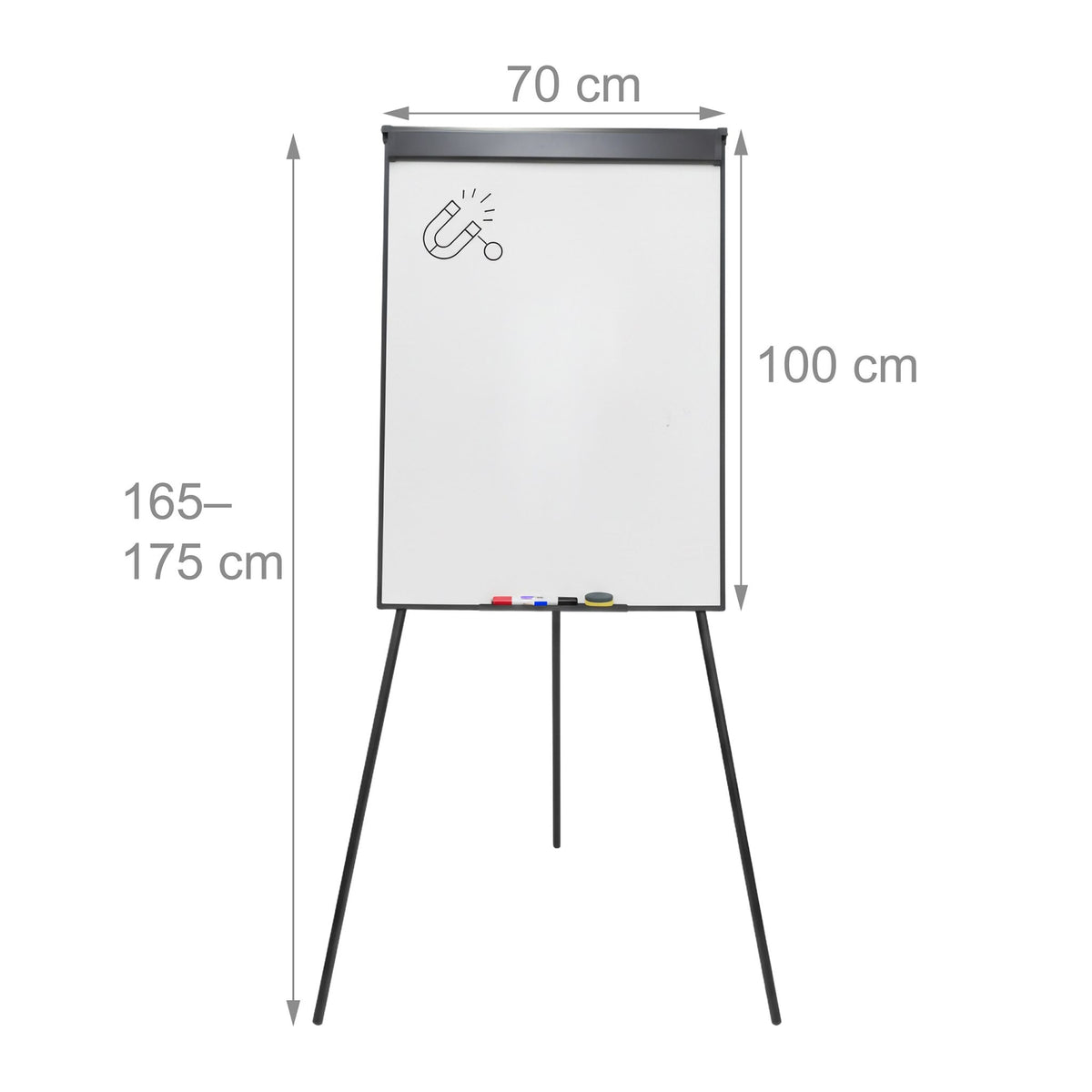 Flipchart Whiteboard 100x70 cm, Magnetic, Adjustable