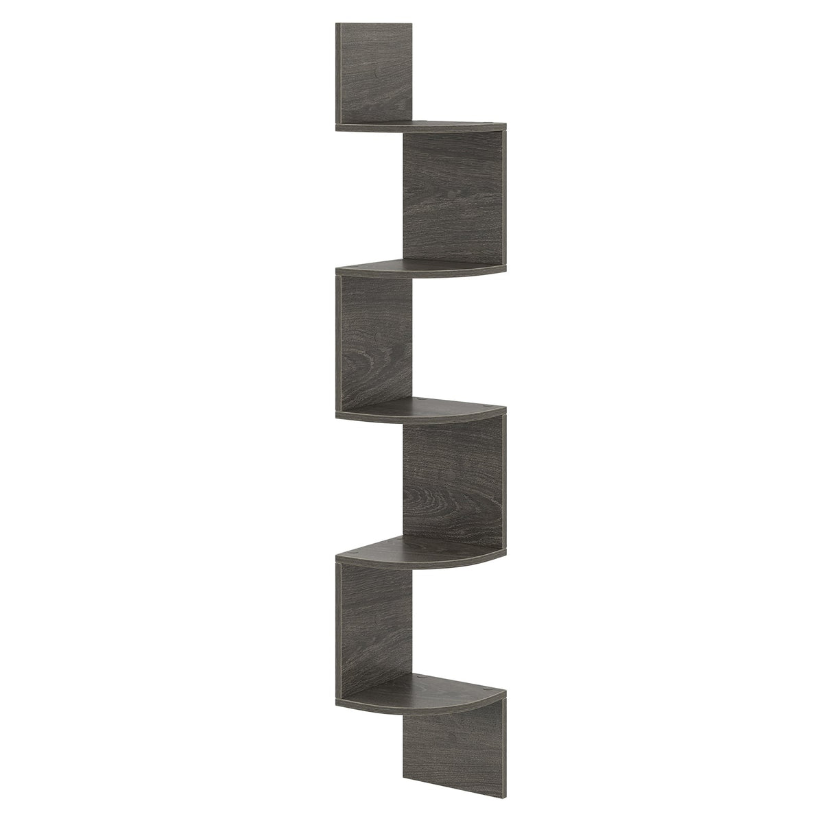 Floating Corner Shelf, 5-Tier Wall-Mounted Storage, Grey