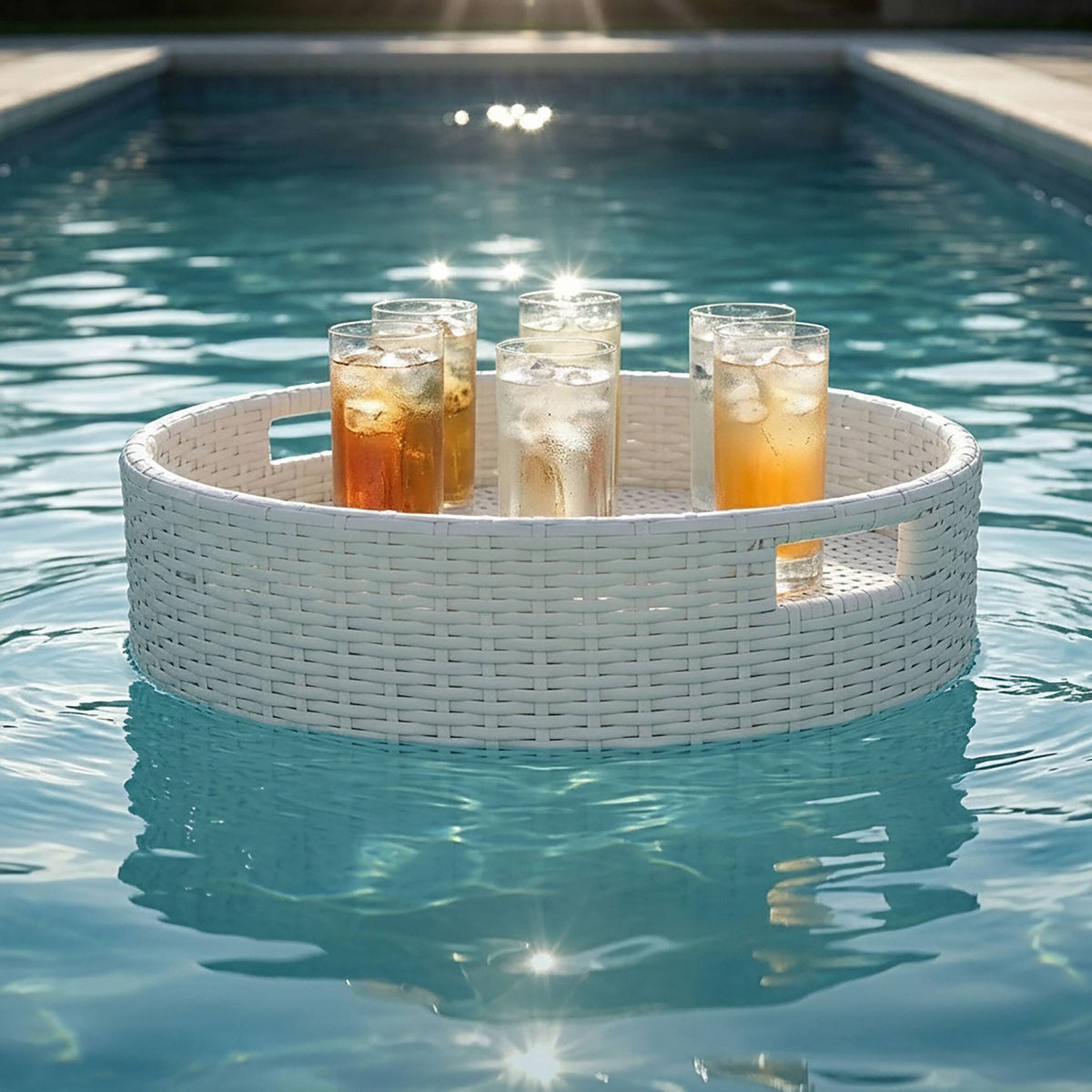 Floating Pool Tray – White, 60 cm, PE Rattan