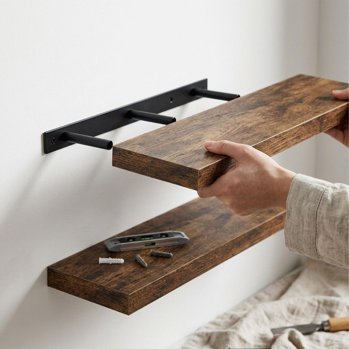 Floating Wall Shelves Set of 2, Wood-Effect Finish