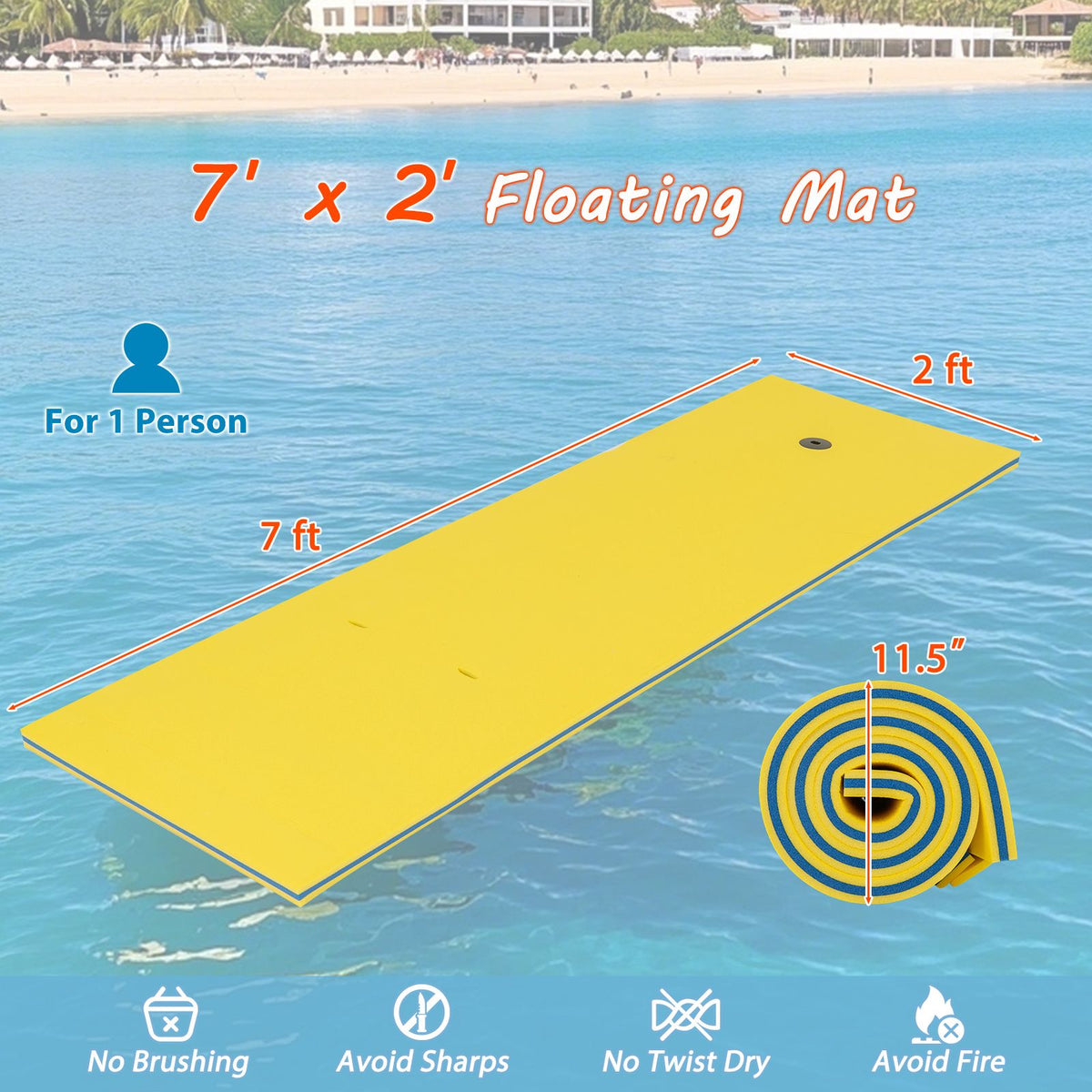 Floating Water Pad, 83 x 26 in 3-Layer XPE Foam, Bungee Tether