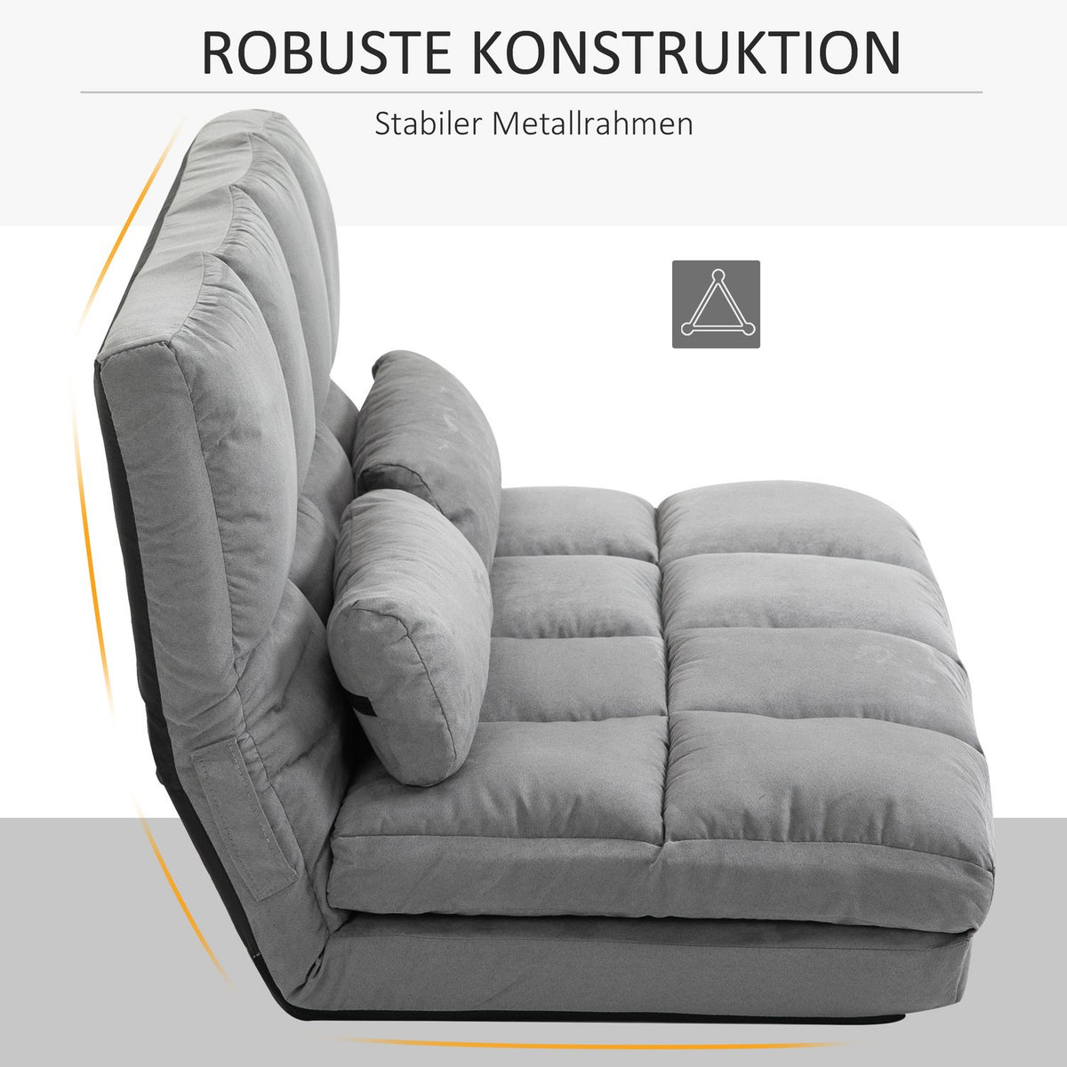Floor Chair 2-In-1 Floor Chair & Bed With Backrest, 3 Positions Adjustable, Seat Cushion, Gray, Velvet & Steel, 102X73X60Cm