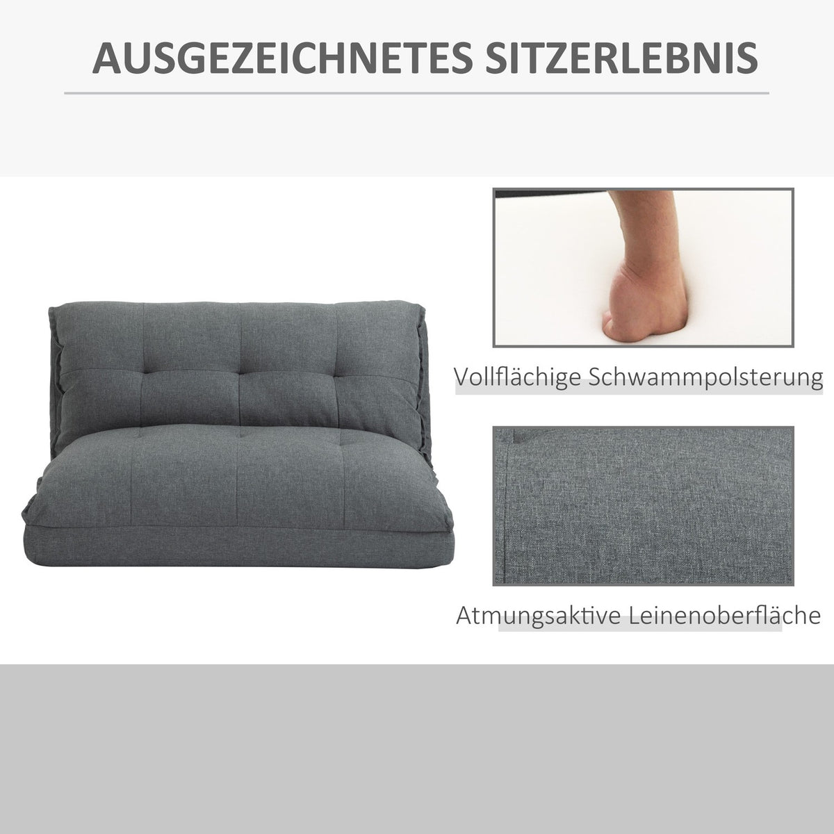 Floor Chair 2-in-1 Floor Sofa Sofa Bed 13 Positions Adjustable Backrest for Living Room Linen 100 x 71 x 54 cm Gray
