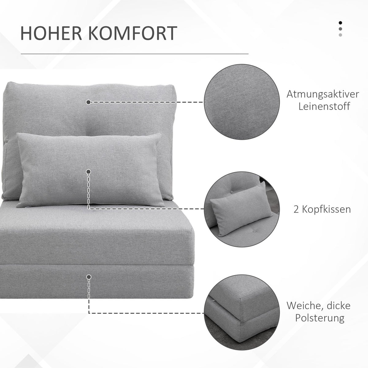 Floor Chair 2-in-1 Folding Bed with Adjustable Backrest Floor Sofa with Decorative Cushion Floor Seat Cushion for Living Room Bedroom Linen Gray |