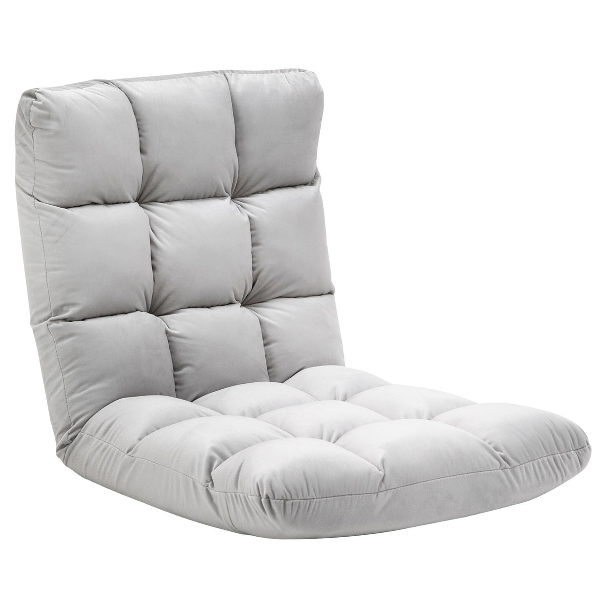 Floor Chair 3-In-1 Folding Adjustable Backrest 13 Positions Folding Lounger Gray Metal Foam 55X71X53.5Cm