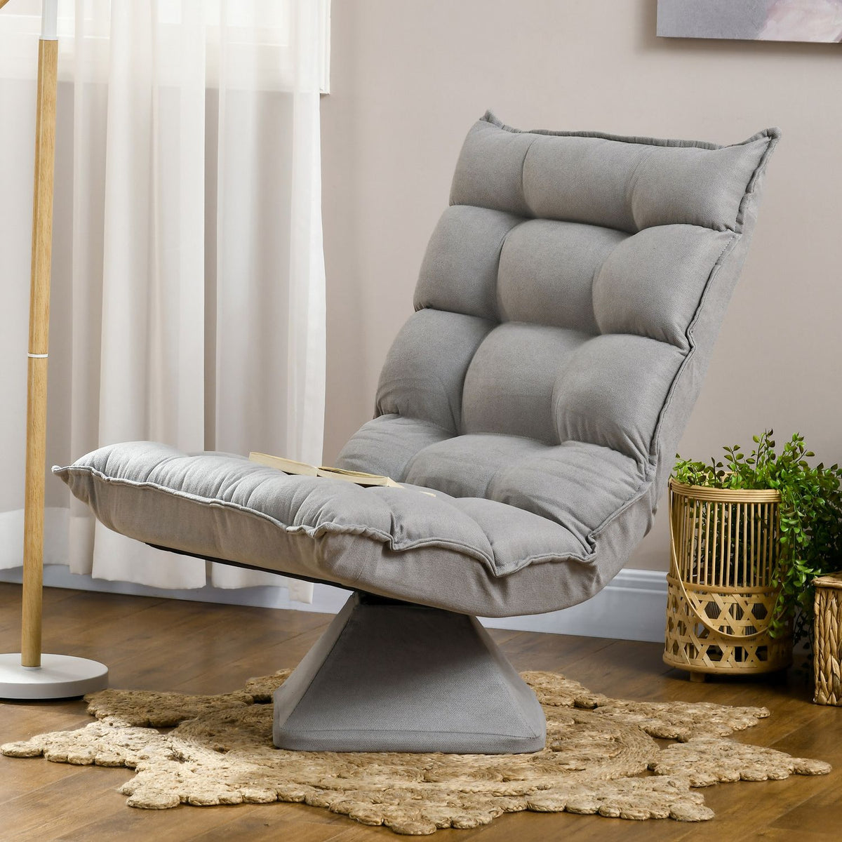 Floor Chair Adjustable Floor Sofa Swivel Meditation Chair Relax Chair Lazy Sofa for Living Room Office Light Gray