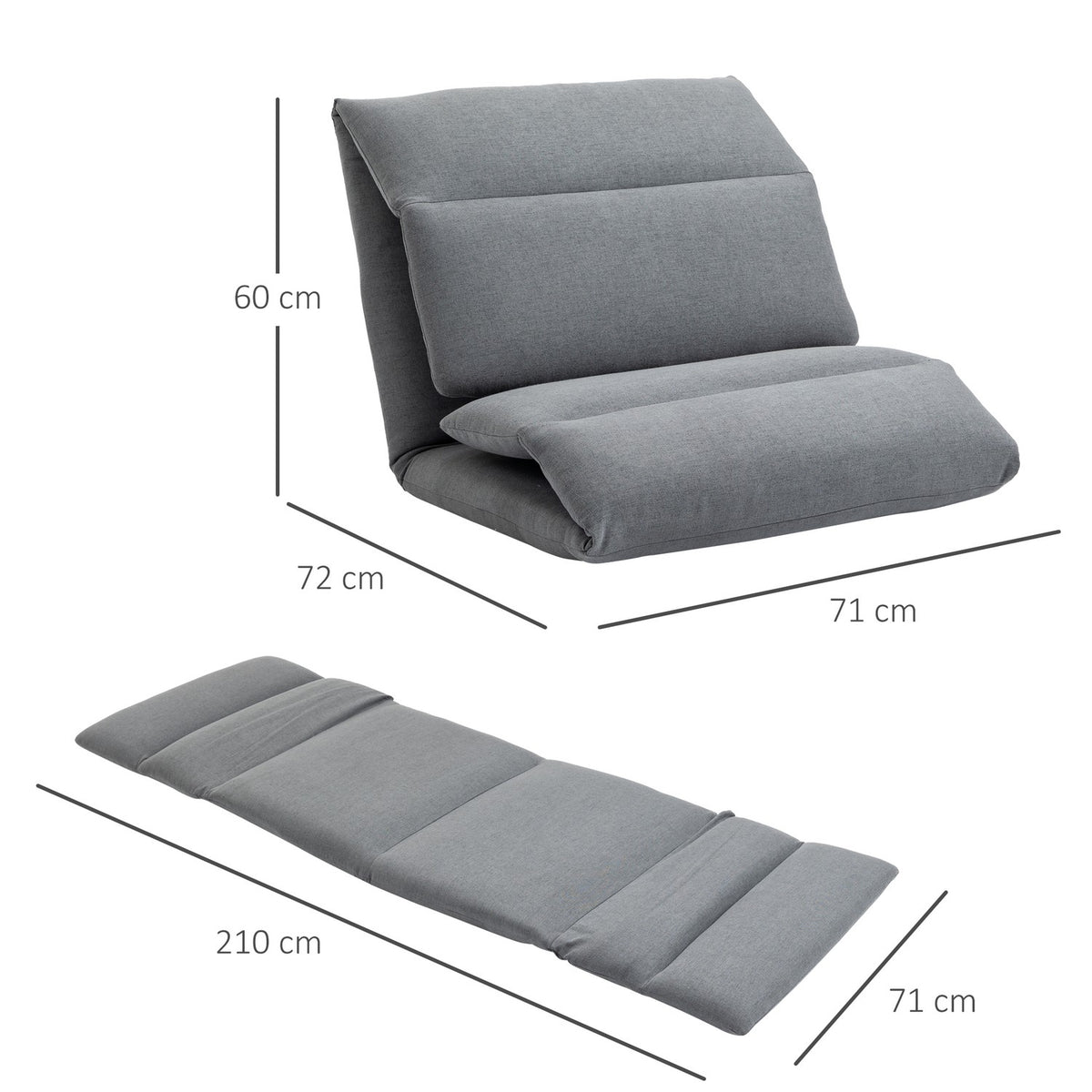 Floor Chair Adjustable Relax Chair Reclining Function Foldable Dark Gray 72X71X60Cm