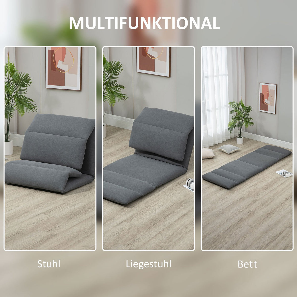 Floor Chair Adjustable Relax Chair Reclining Function Foldable Dark Gray 72X71X60Cm