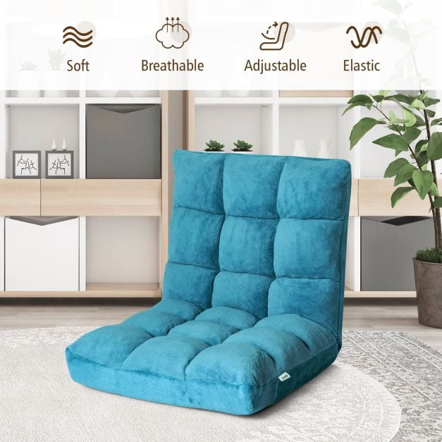 Floor Chair with 14-Position Backrest, Coral Velvet, Turquoise