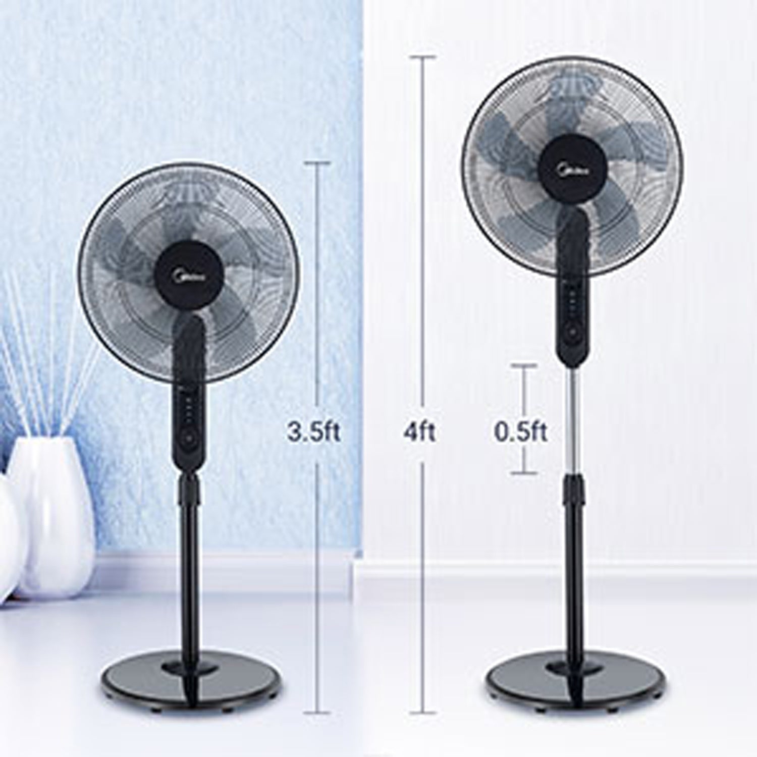 Floor Fan 3 Speeds and Remote Control, Black