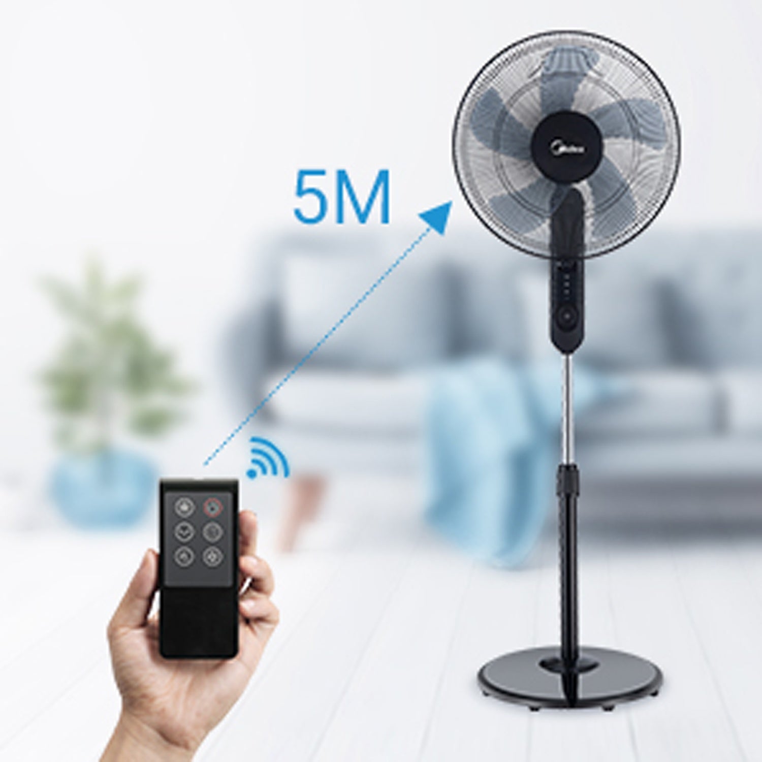 Floor Fan 3 Speeds and Remote Control, Black