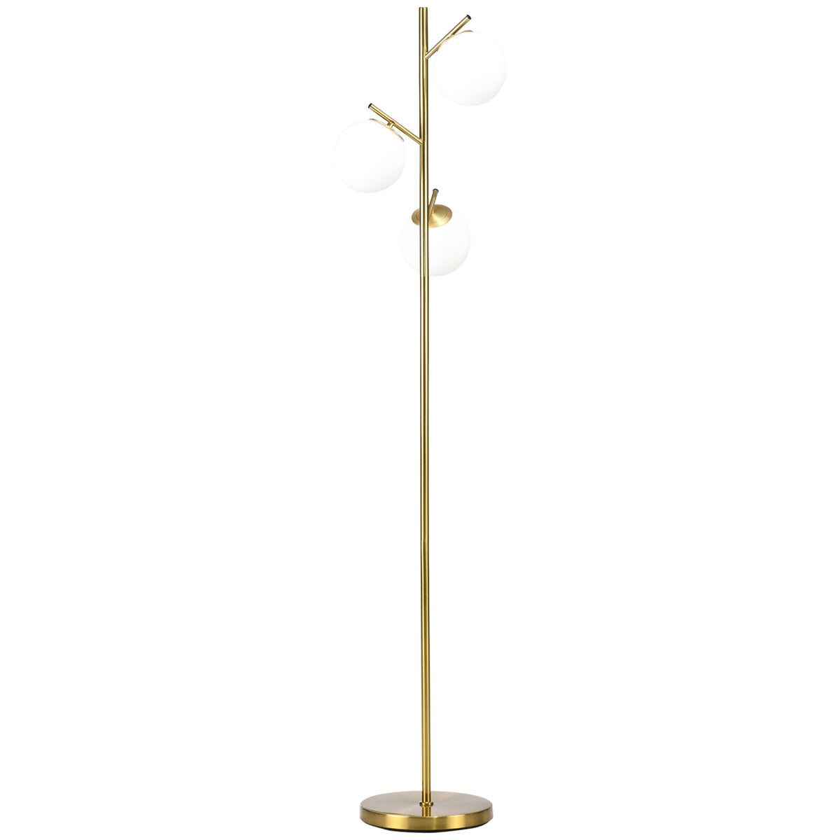 Floor Lamp 40W Floor Lamp With E27 Socket & 3 Glass Lampshades, For Living Room, 169 Cm Height