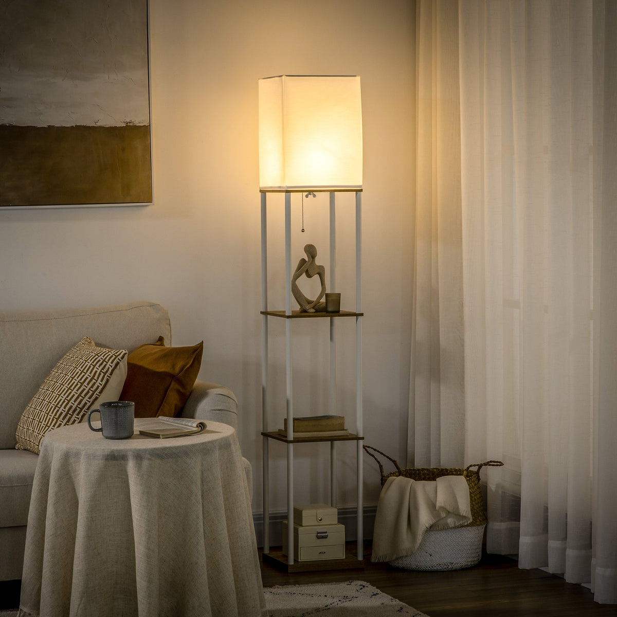 Floor Lamp E27 Base 40W 3 Compartment Floor Lamp Light Bulb Floor Lamp with Fabric Lampshade for Living Room Bedroom White
