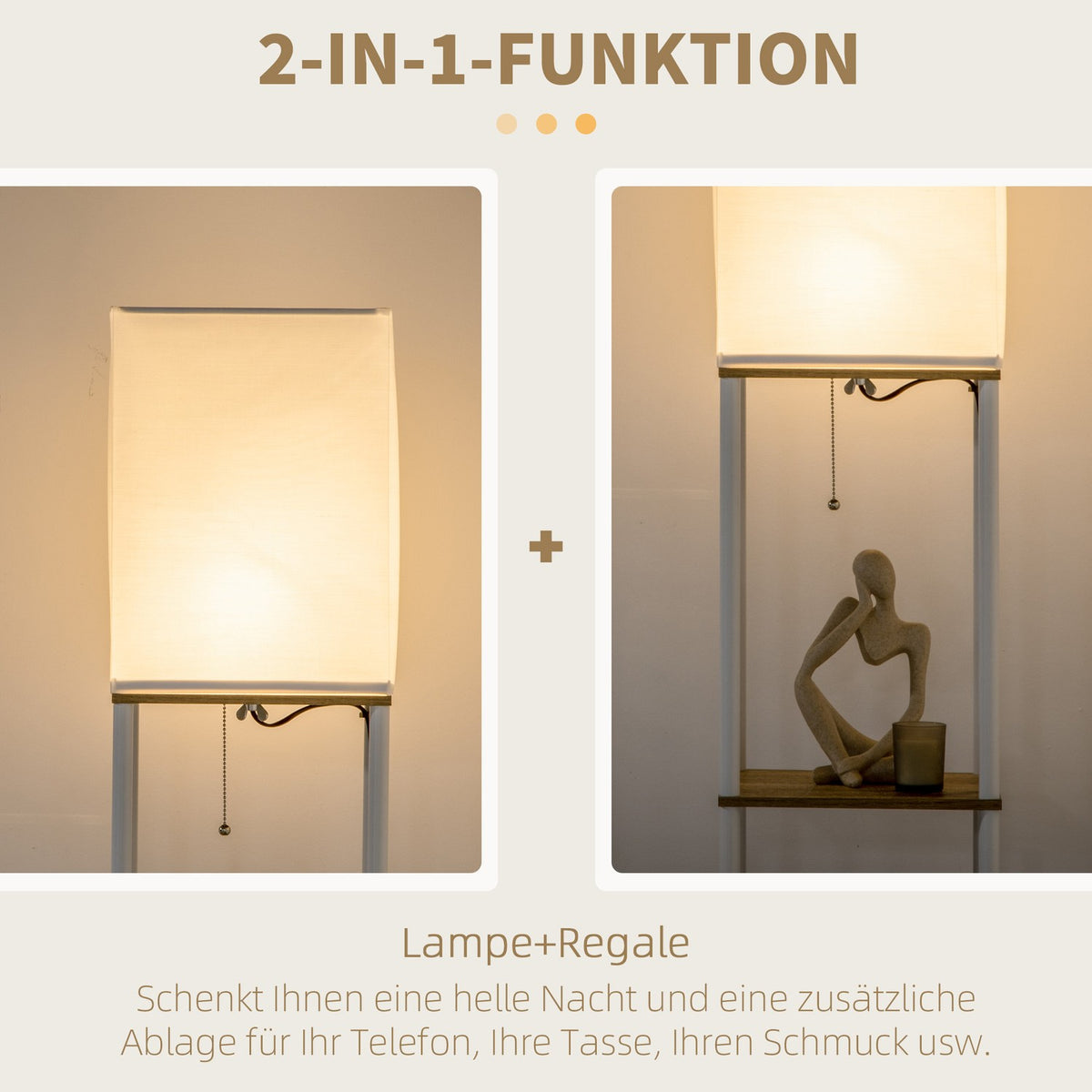 Floor Lamp E27 Base 40W 3 Compartment Floor Lamp Light Bulb Floor Lamp with Fabric Lampshade for Living Room Bedroom White