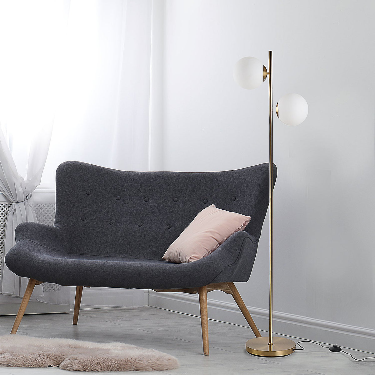 Floor Lamp Floor Lamp 2-Part Glass Lampshade, Steel + Glass, 39 X 28 X 165Cm (Golden + White)