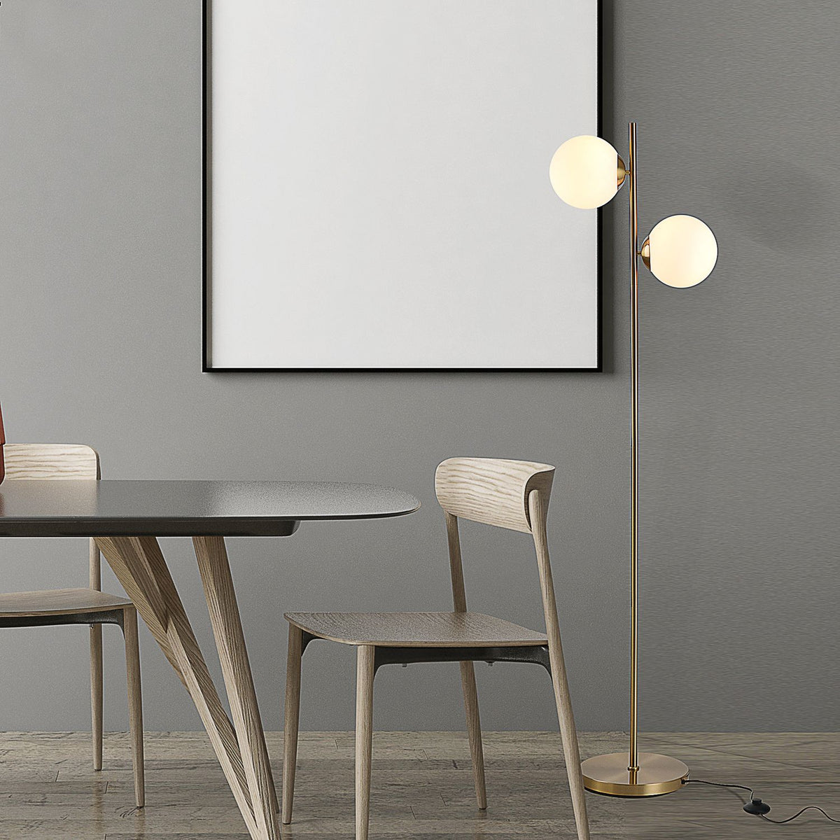 Floor Lamp Floor Lamp 2-Part Glass Lampshade, Steel + Glass, 39 X 28 X 165Cm (Golden + White)