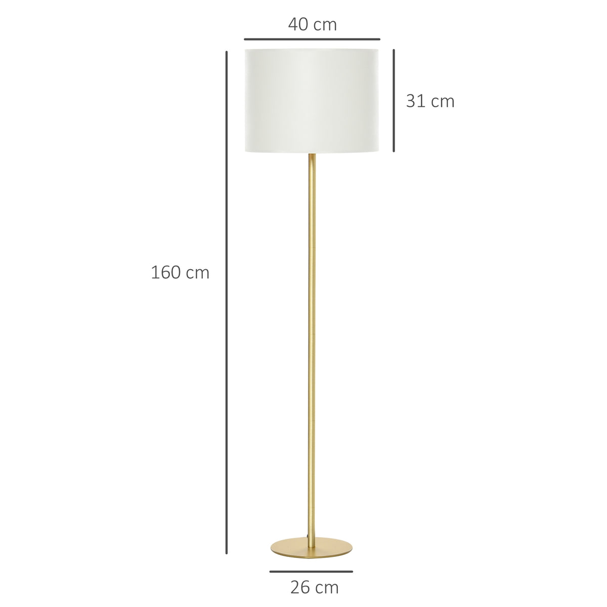 Floor Lamp Floor Lamp For Living Room Bedroom Office, White Metal, Poly Cotton, Ø40 X 160H Cm