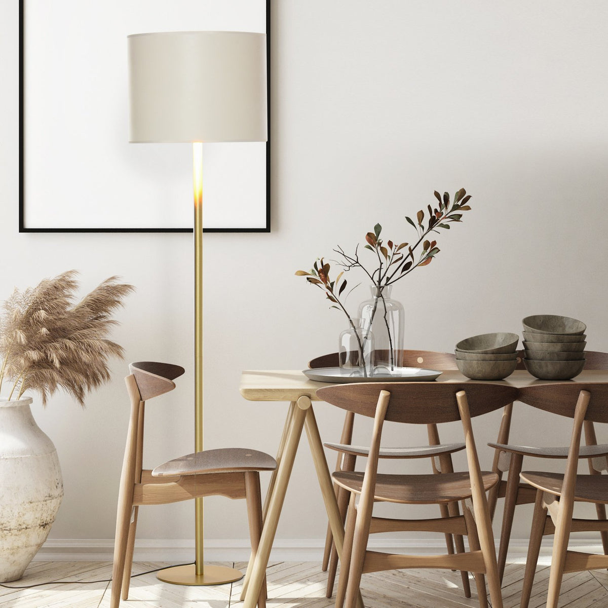 Floor Lamp Floor Lamp For Living Room Bedroom Office, White Metal, Poly Cotton, Ø40 X 160H Cm