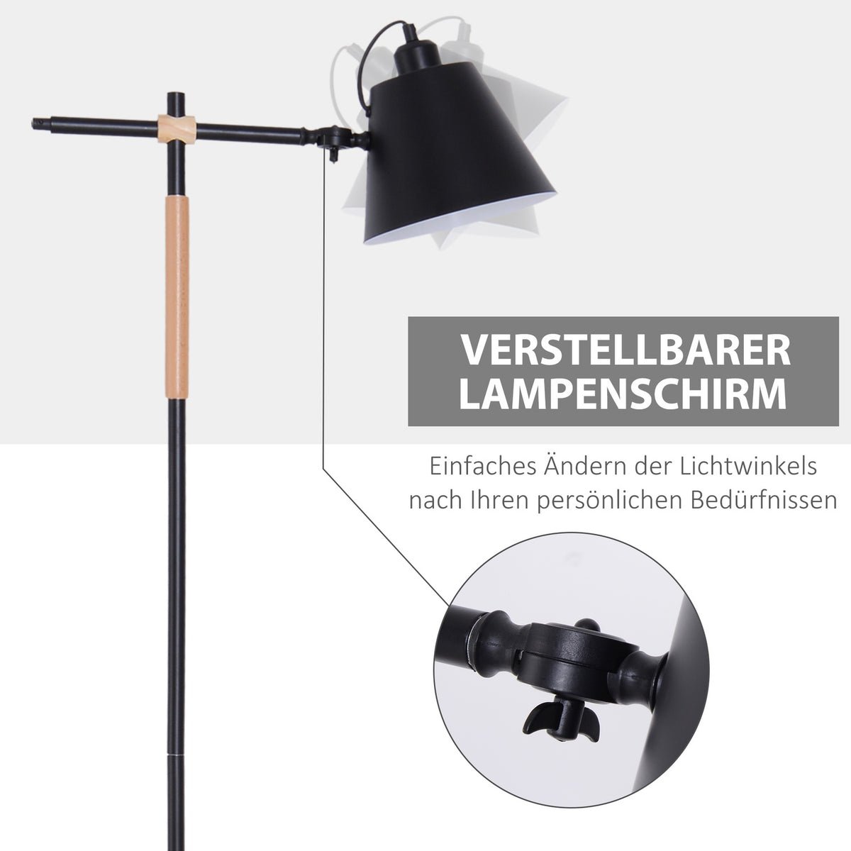Floor Lamp Floor Lamp In Industrial Design, Wood & Metal, Black & Natural, 40W, 54X30X155Cm