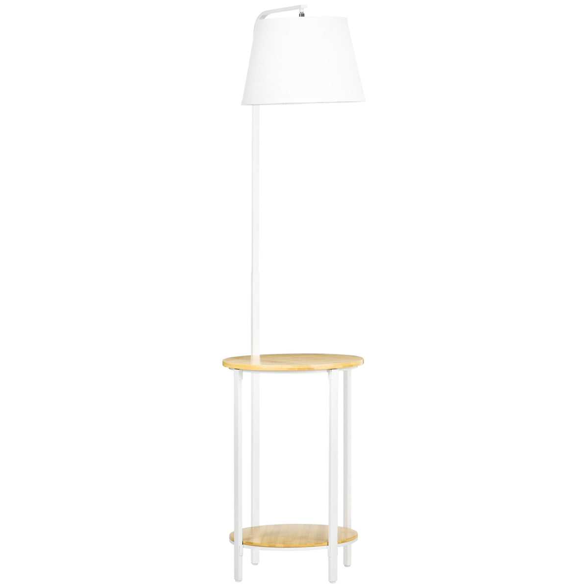 Floor Lamp, Floor Lamp With 2 Shelves, 40 W Floor Lamp With Linen Lampshade, Floor Lamp, White Metal, Height 162 Cm, Excluding Light Bulb