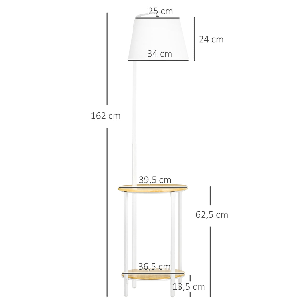 Floor Lamp, Floor Lamp With 2 Shelves, 40 W Floor Lamp With Linen Lampshade, Floor Lamp, White Metal, Height 162 Cm, Excluding Light Bulb