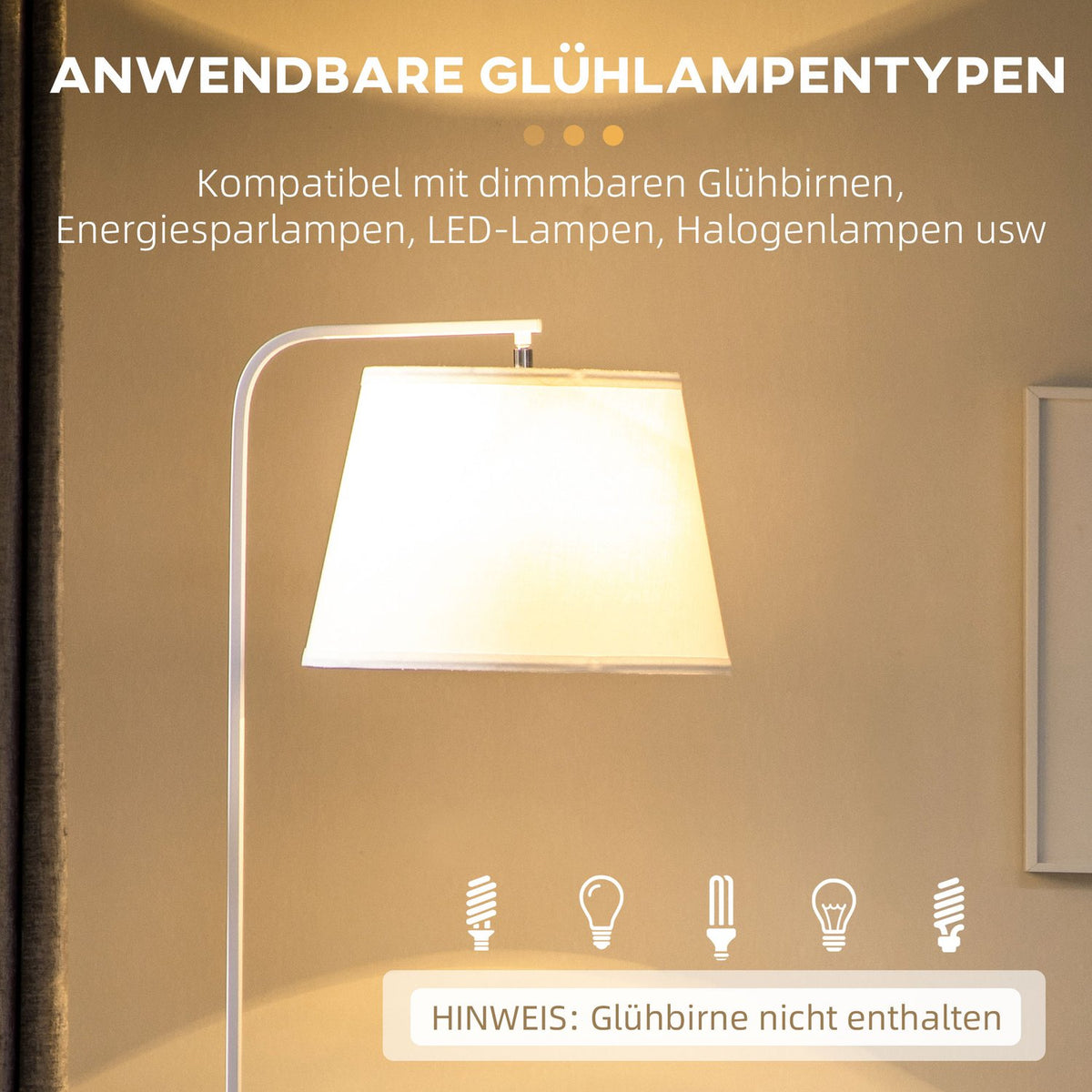 Floor Lamp, Floor Lamp With 2 Shelves, 40 W Floor Lamp With Linen Lampshade, Floor Lamp, White Metal, Height 162 Cm, Excluding Light Bulb