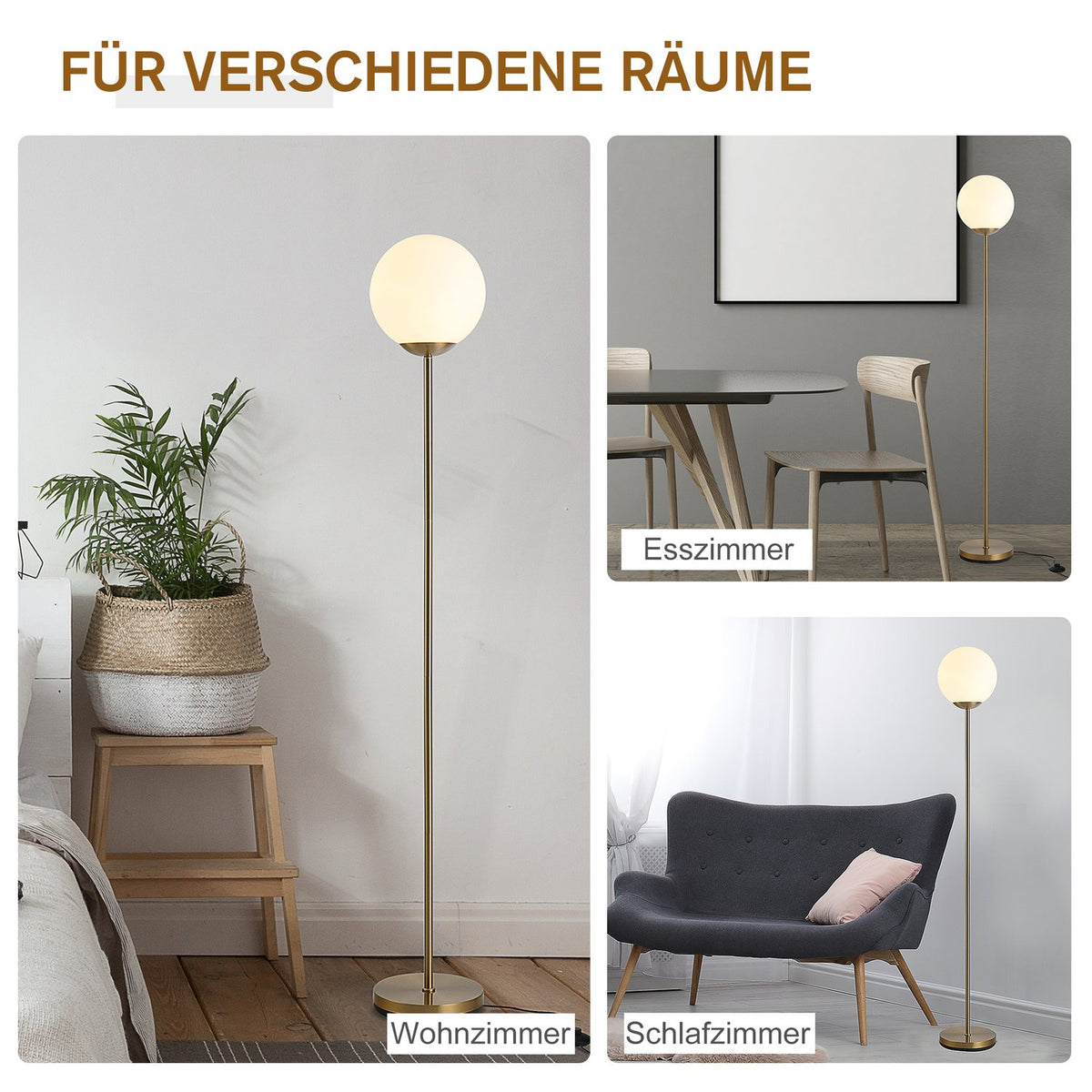 Floor Lamp In Gold Elegant Living Room Floor Lamp Made Of Metal With Glass, 25X25X171Cm