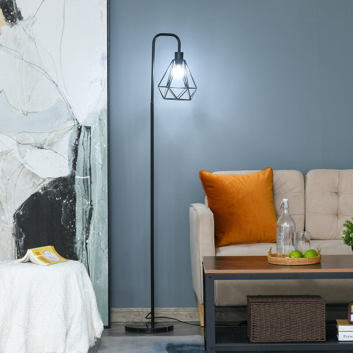 Floor Lamp In Industrial Style, Elegant Floor Lamp With E27 Base For Bedroom And Dining Room, Steel, Marble, Black, Ø25 X 152H Cm