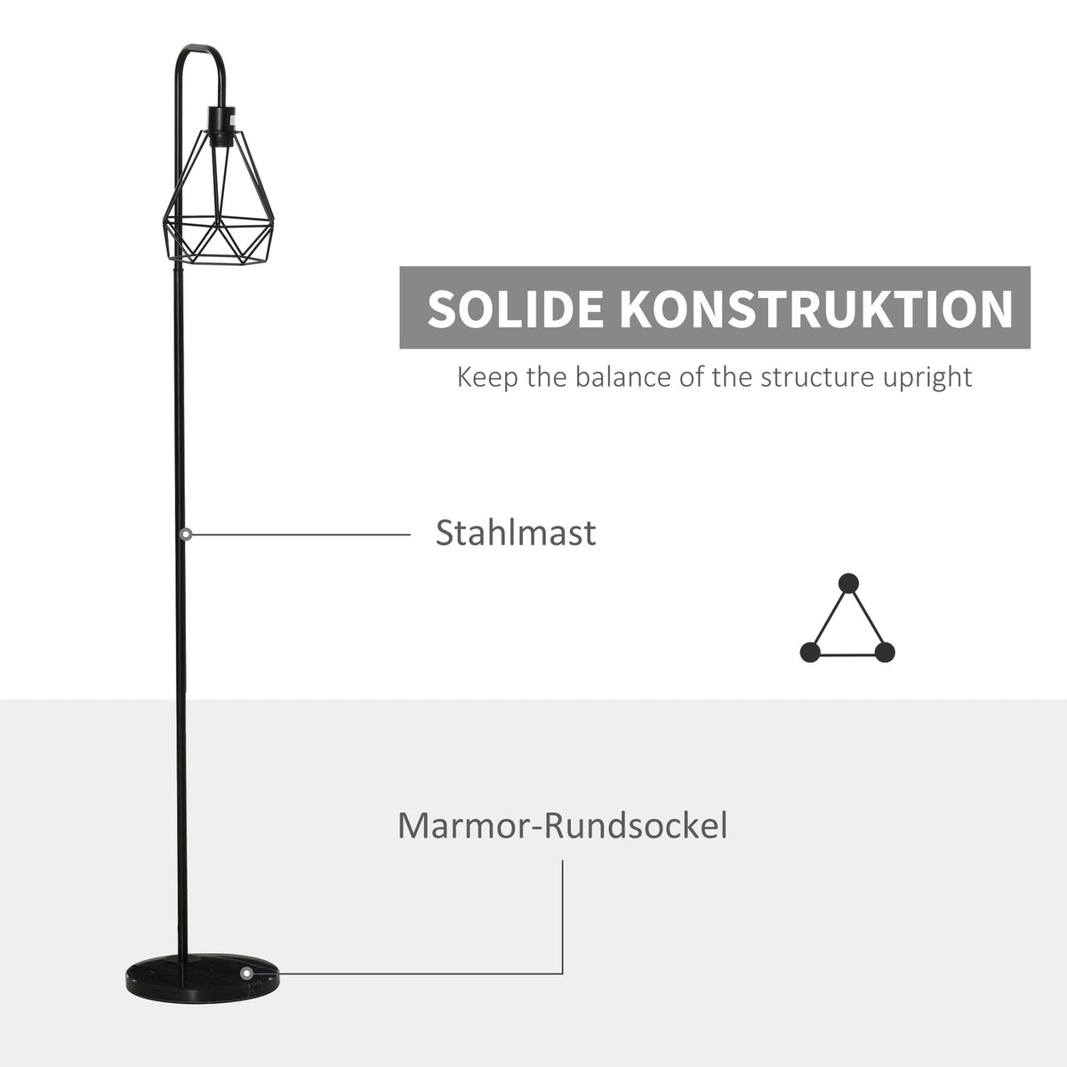 Floor Lamp In Industrial Style, Elegant Floor Lamp With E27 Base For Bedroom And Dining Room, Steel, Marble, Black, Ø25 X 152H Cm