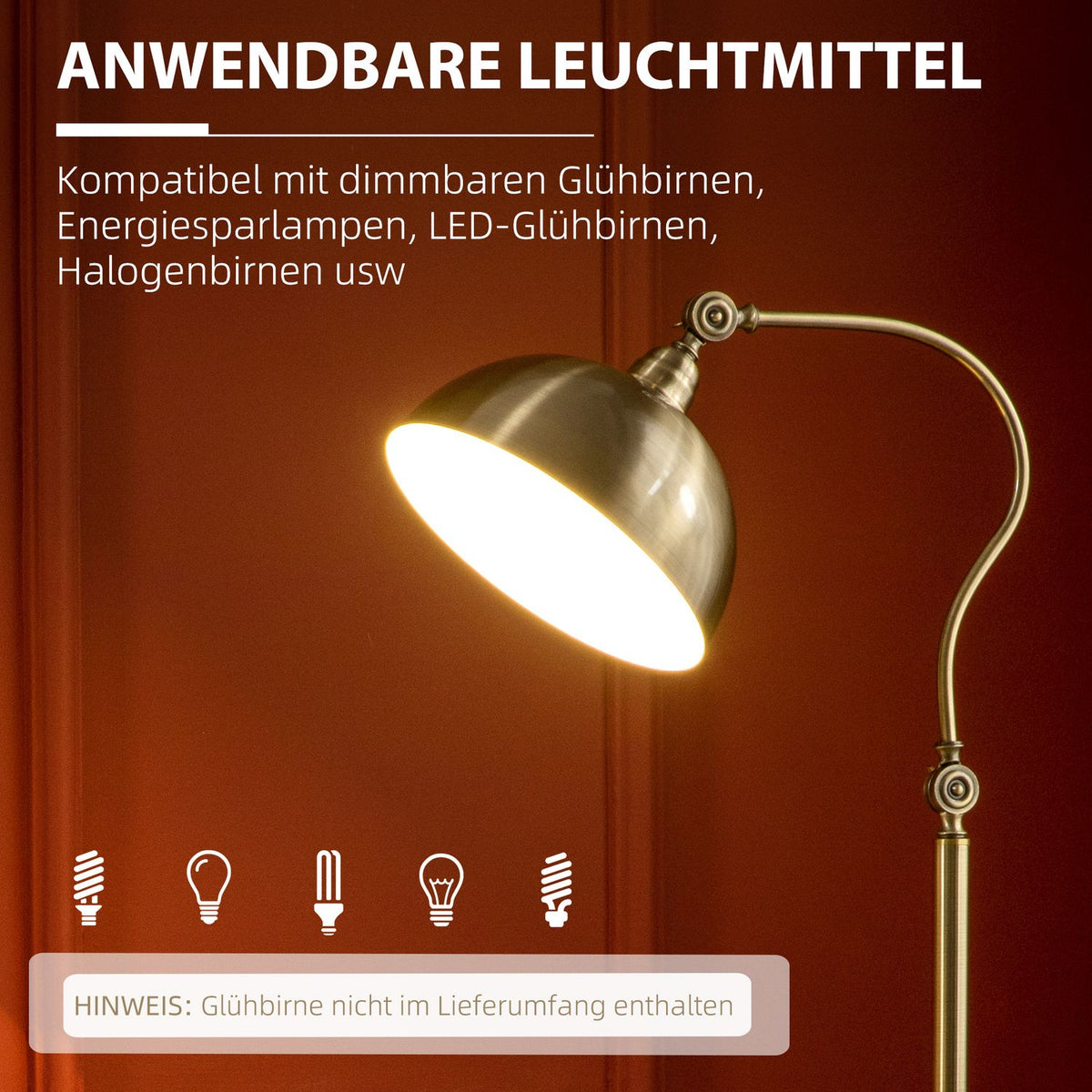 Floor Lamp Retro Arc Lamp With Adjustable Lampshade, E27, Brass Look, For Living Room