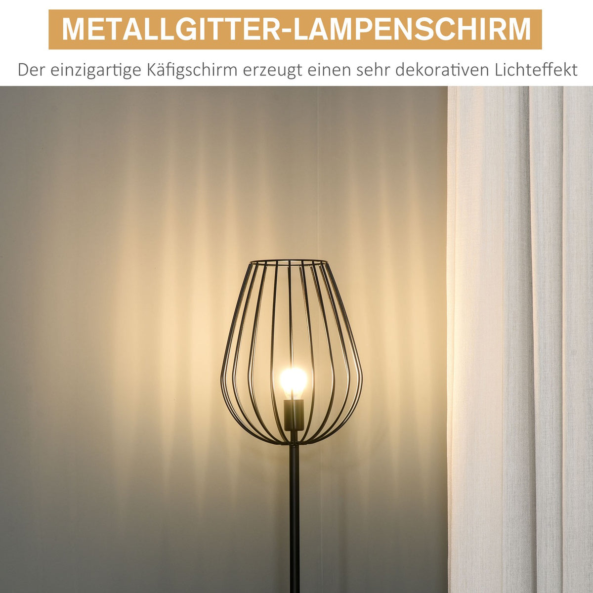 Floor Lamp Retro Industrial Style With Metal Mesh Cage Shade, Ø27.5X159Cm
