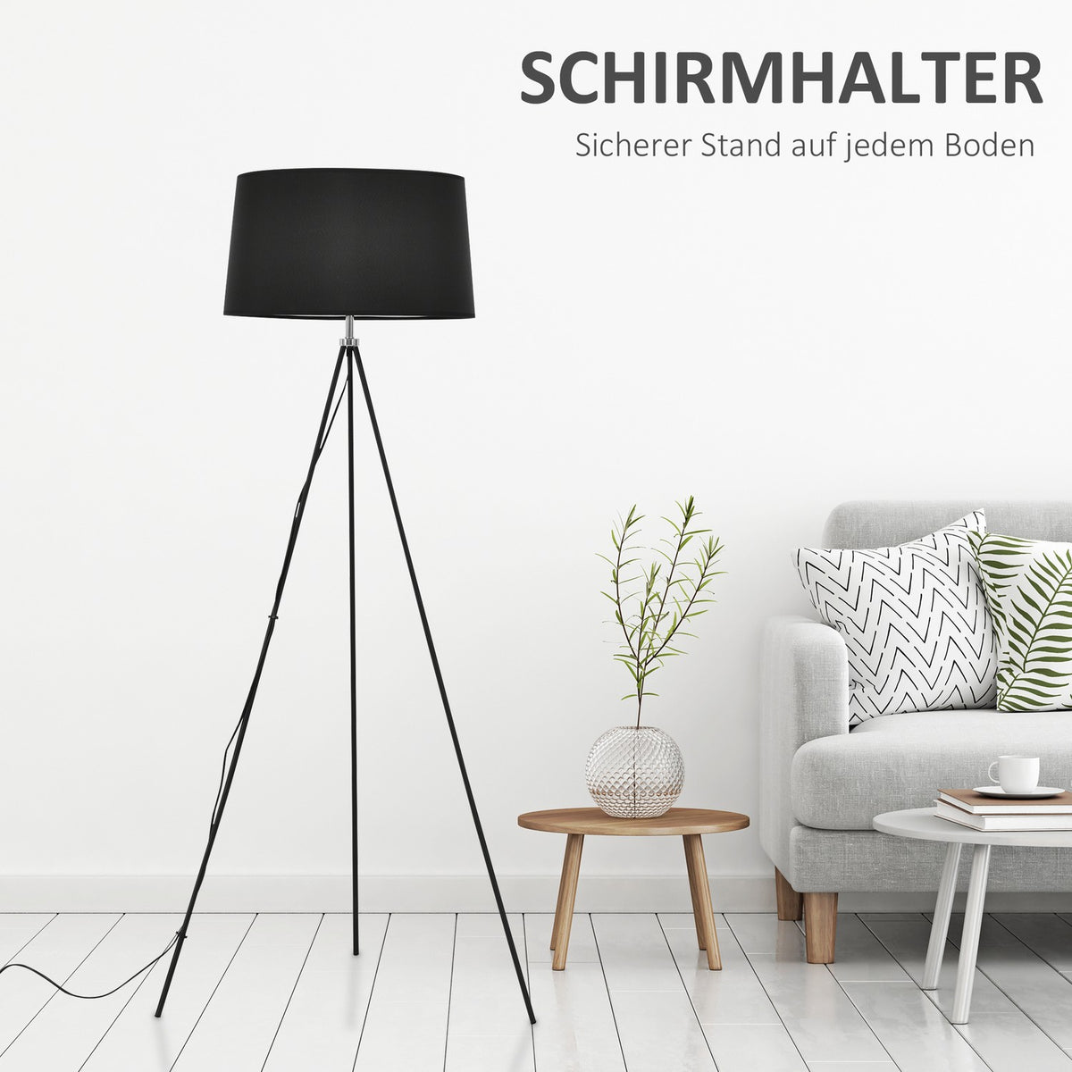 Floor Lamp Tripod Bedroom Floor Lamp, Scandinavian, Fabric & Metal, Black, ∅73X156Cm