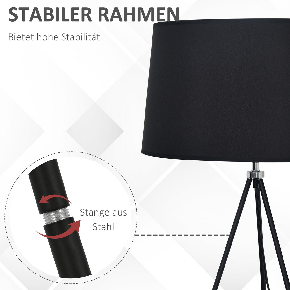 Floor Lamp Tripod Bedroom Floor Lamp, Scandinavian, Fabric & Metal, Black, ∅73X156Cm
