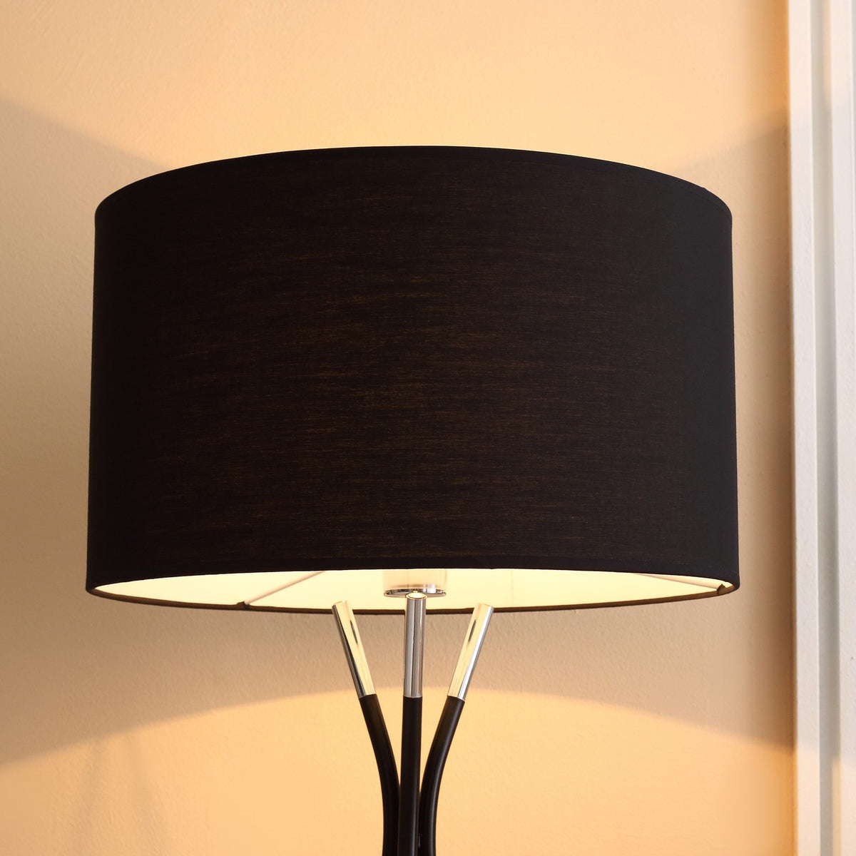 Floor Lamp Tripod Elegant Living Room Floor Lamp 40W, E27, Fabric Shade & Metal Base, Black+Silver, 40W
