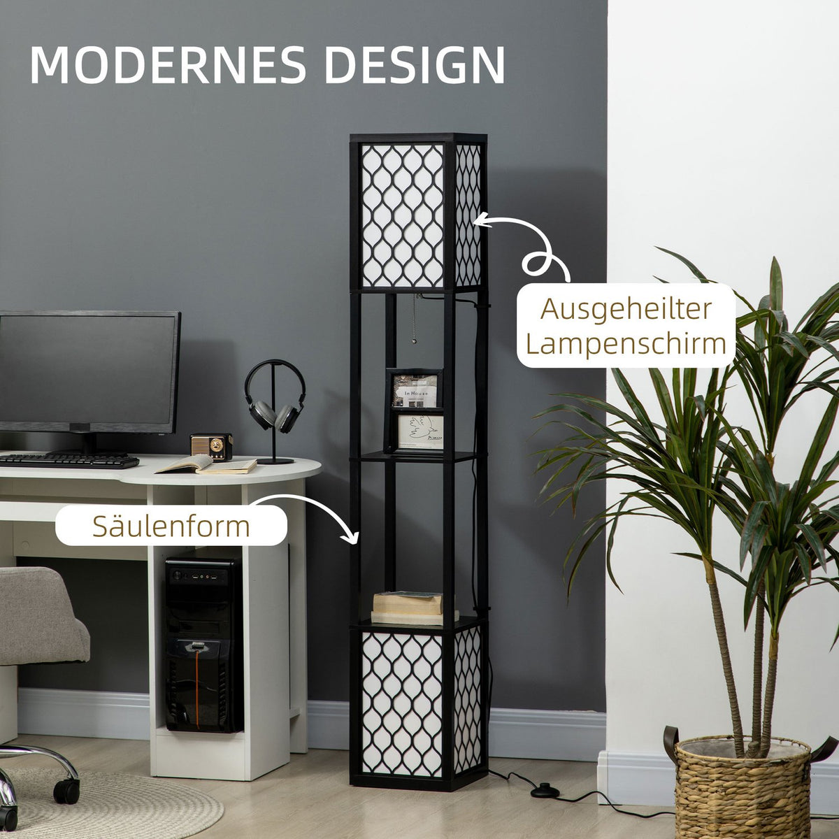 Floor Lamp With Shelf And Double Light, 40W, E27, Pull Chain Switch, For Living Room, Bedroom
