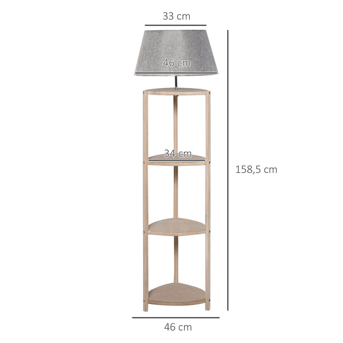 Floor Lamp With Shelf Bedroom Floor Lamp, Scandinavian, Wood & Linen, Gray, 46X46X158.5Cm