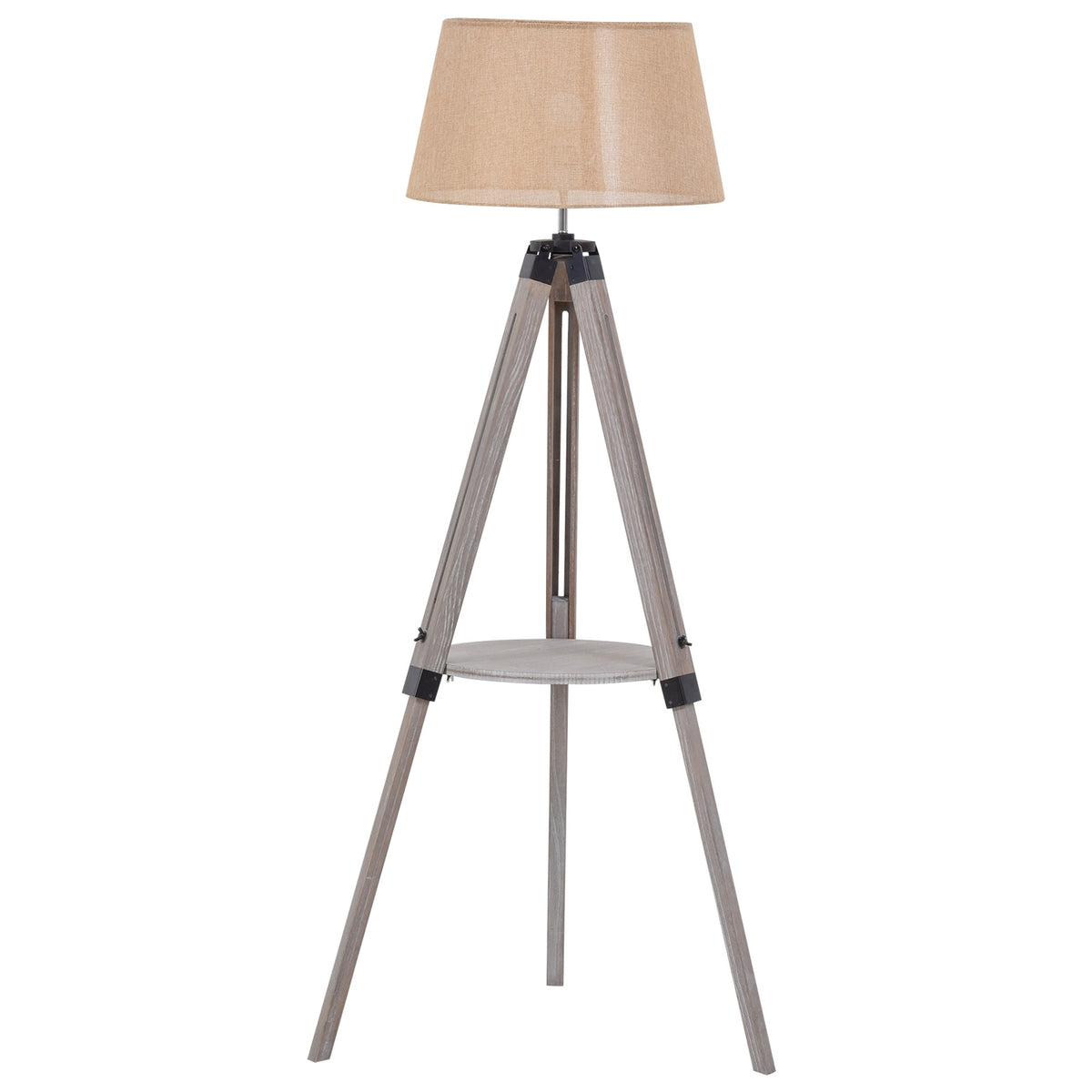 Floor Lamp With Shelf Height-Adjustable Floor Lamp In Vintage Style, Steel & Cotton, Natural & Beige, 63X63X110-150Cm