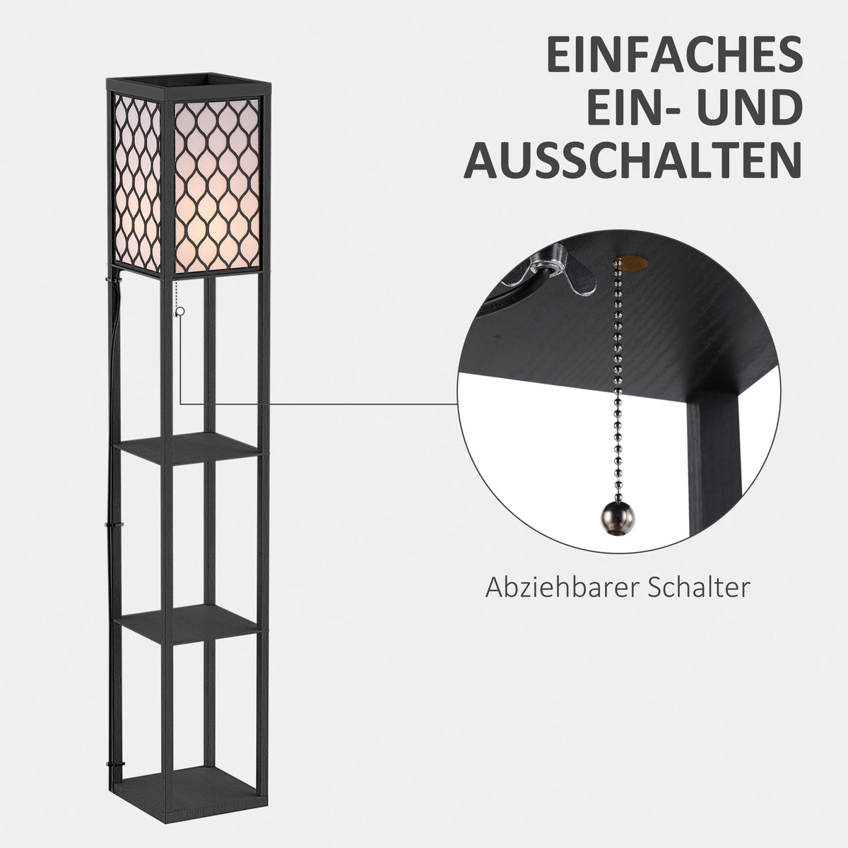 Floor Lamp With Shelves Floor Lamp, Interior Lighting, E27, Up To 40W, For Living Room/Bedroom, Wood, Black, 26X26X160 Cm