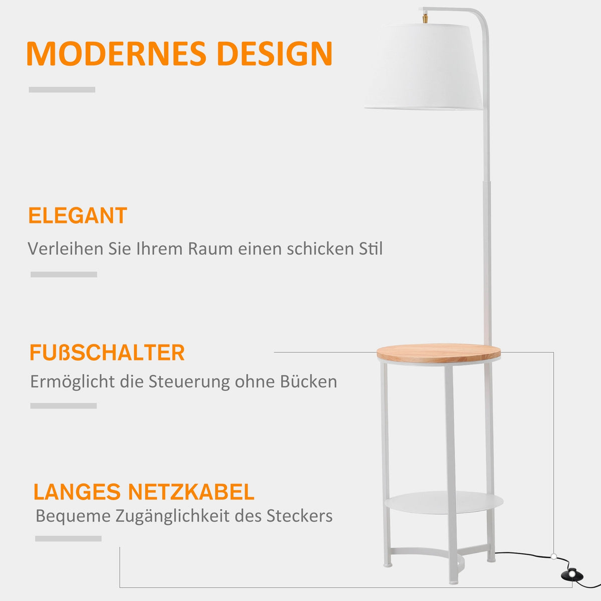 Floor Lamp With Side Table Floor Lamp With 2 Shelves E27 For Living Room Bedroom Office Metal Mdf White