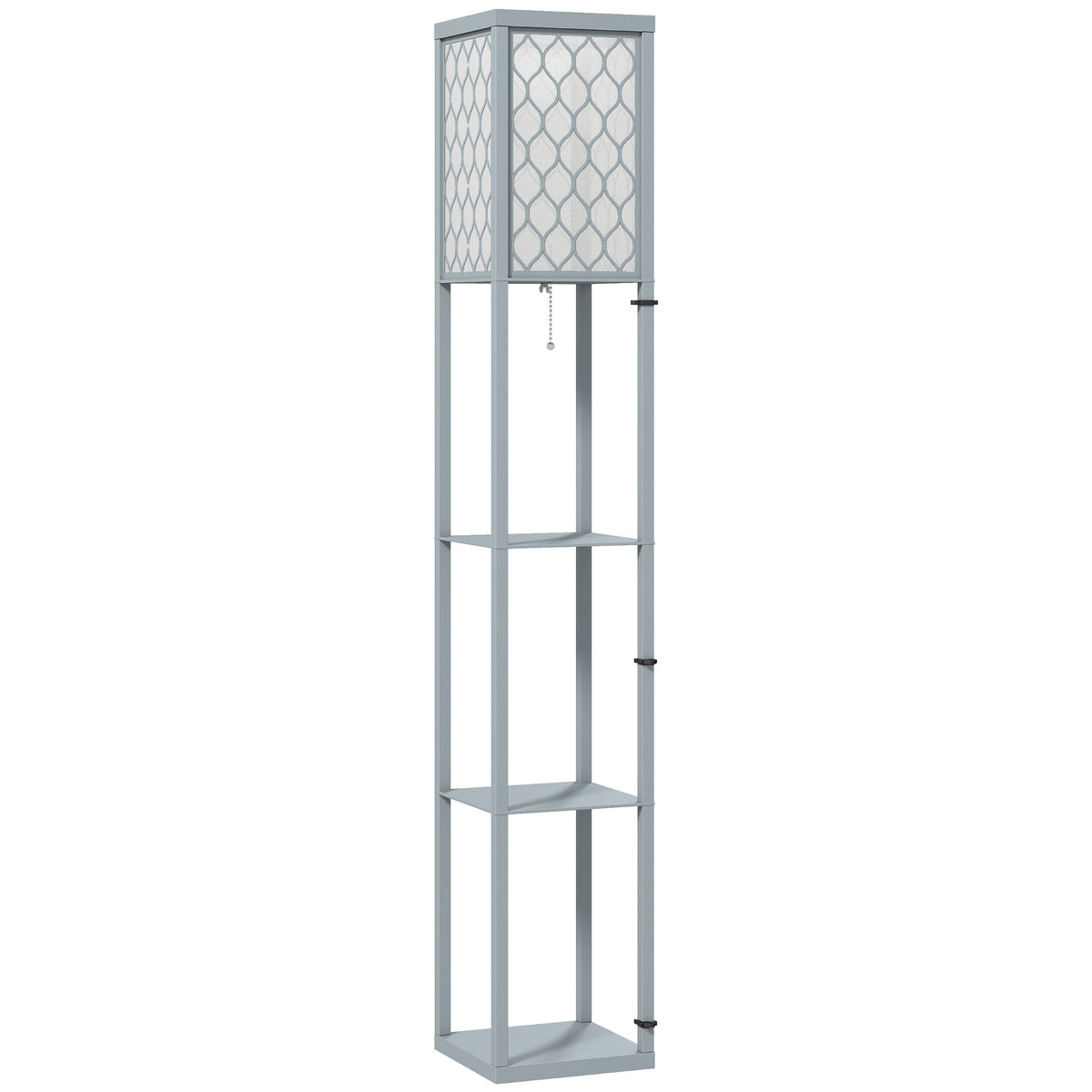 Floor Lamp with Shelf, 3 Tiers, Compact MDF, Light Grey