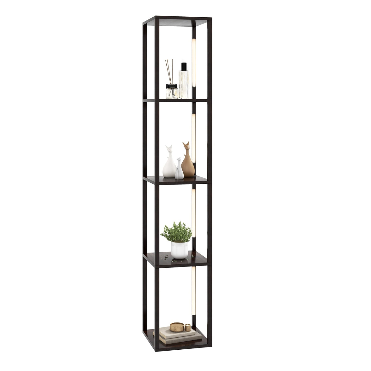 Floor Lamp with Shelves, 3-Stage Dimmable LED, Brown