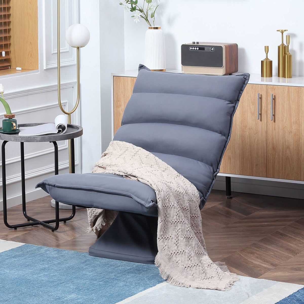Floor Sofa Floor Chair With Adjustable Backrest, Swivel Meditation Chair, Relaxation Chair, Microfiber Cloth, Gray, 62X62X95 Cm