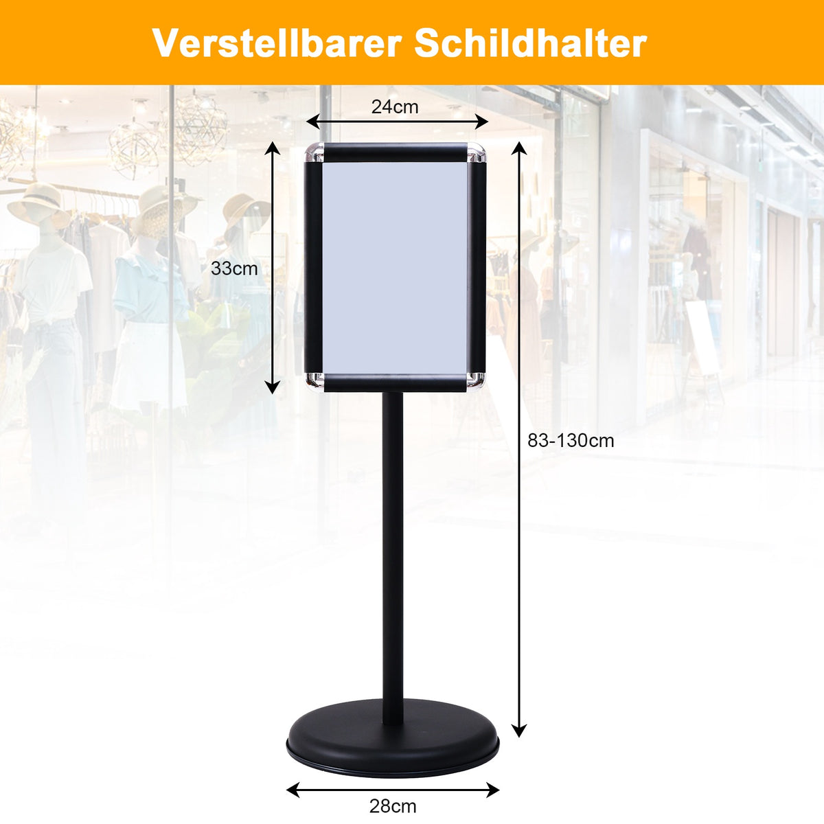 Floor Standing A4 Poster Stand, 360 Rotating, 83-130cm